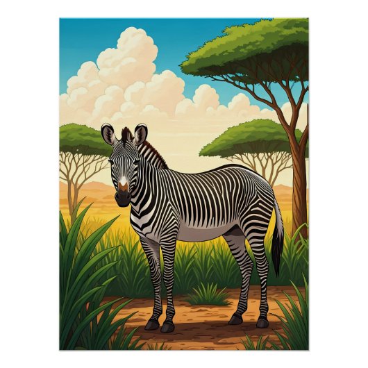 Zebra in Afrikaanse savanne Perfect Poster (Voorkant)