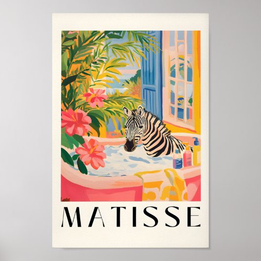 Zebra in bad Grappig Poster, badkamer Wall Art, Poster (Voorkant)