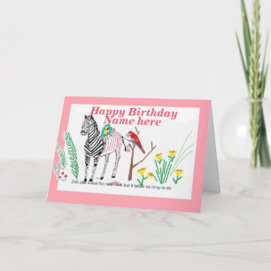 Zebra in de salon, grappige verjaardag, voor haar. kaart