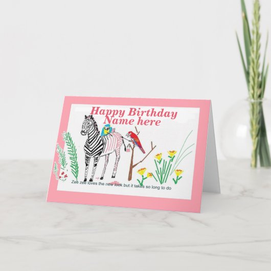 Zebra in de salon, grappige verjaardag, voor haar. kaart (Voorkant)