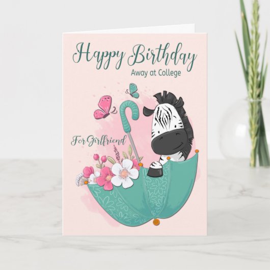 Zebra in drijvende paraplu voor een gelukkige verj kaart (Voorkant)