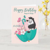 Zebra in drijvende paraplu voor een gelukkige verj kaart (Gele Bloem)