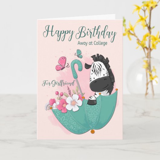 Zebra in drijvende paraplu voor een gelukkige verj kaart (Gele Bloem)