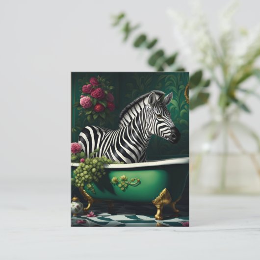 Zebra in een bad briefkaart (Staand voorkant)
