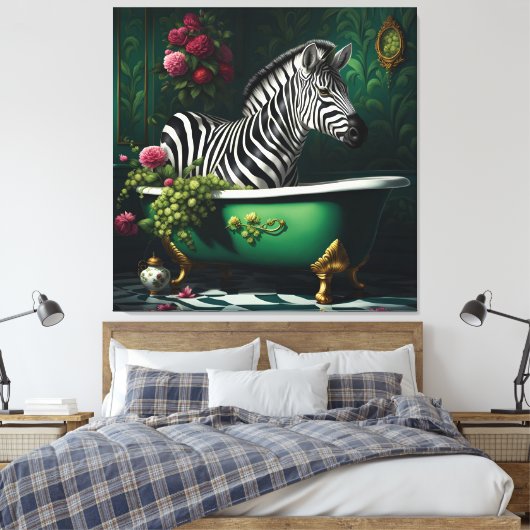 Zebra in een bad canvas afdruk (Insitu (Slaapkamer))