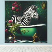 Zebra in een bad canvas afdruk (Insitu (Houten vloer))