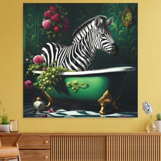 Zebra in een bad canvas afdruk (Insitu (Woonkamer))