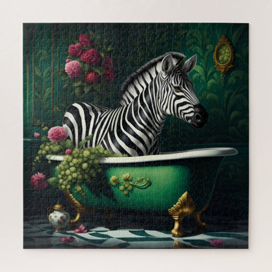 Zebra in een bad legpuzzel (Verticaal)