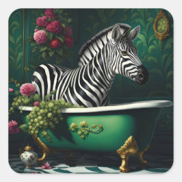 Zebra in een bad vierkante sticker