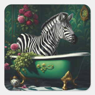 Zebra in een bad vierkante sticker