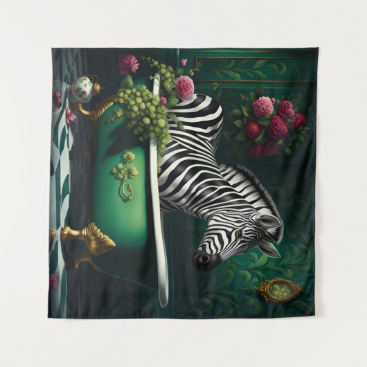 Zebra in een bad wandkleed (Voorkant (horizontaal))