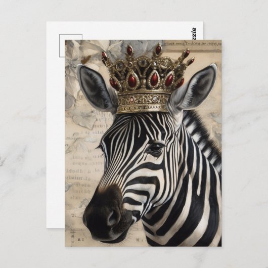 Zebra in een Ruby Crown Briefkaart (Voorkant / Achterkant)