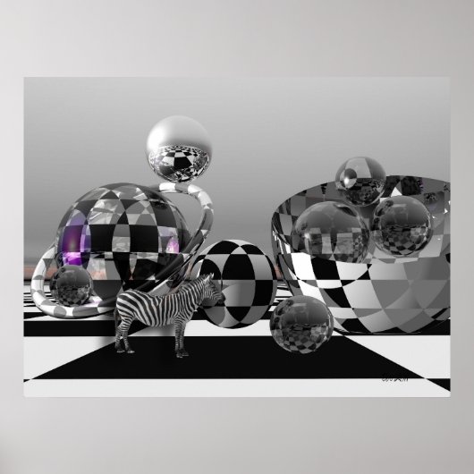 Zebra in een wereld met B&W-sci-fi Poster (Voorkant)