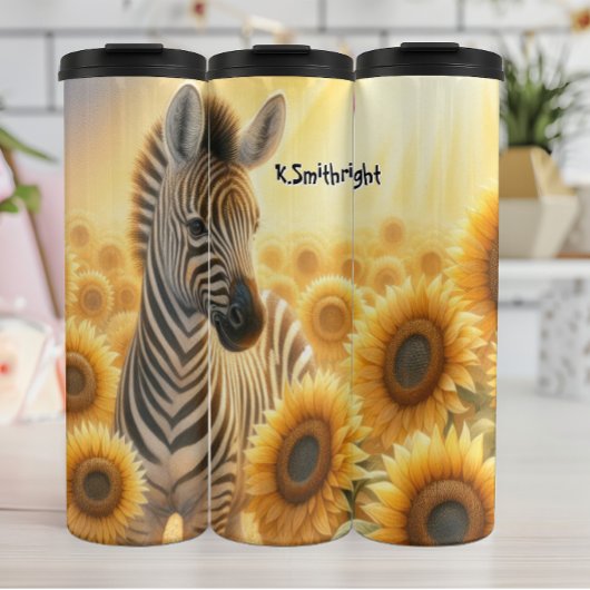 Zebra in een zonnebloemveld thermosbeker