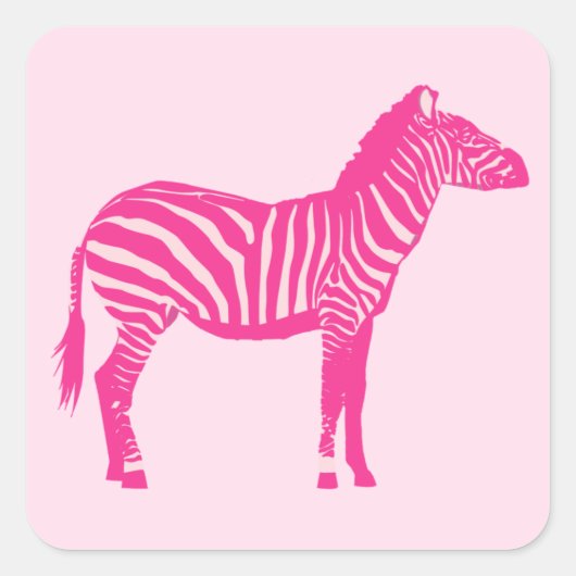 Zebra in Fuchsia en Light Pink Stripes Square Sti Vierkante Sticker (Voorkant)