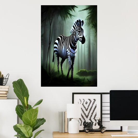 Zebra in het bos | AI Art Poster (Thuiskantoor)