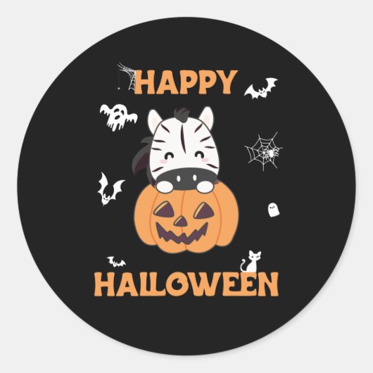 Zebra in Pumpkin Cute Zebras Happy Halloween Ronde Sticker (Voorkant)
