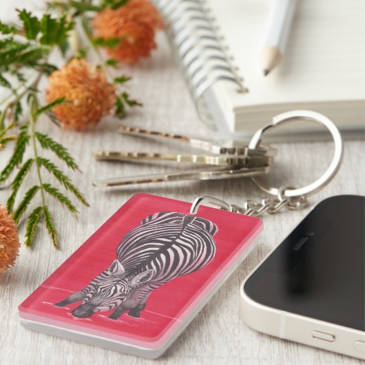 Zebra in rode Sleutelhanger (Voorkant Rechts)