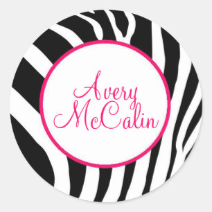 Zebra in Roze - Gepersonaliseerd Ronde Sticker