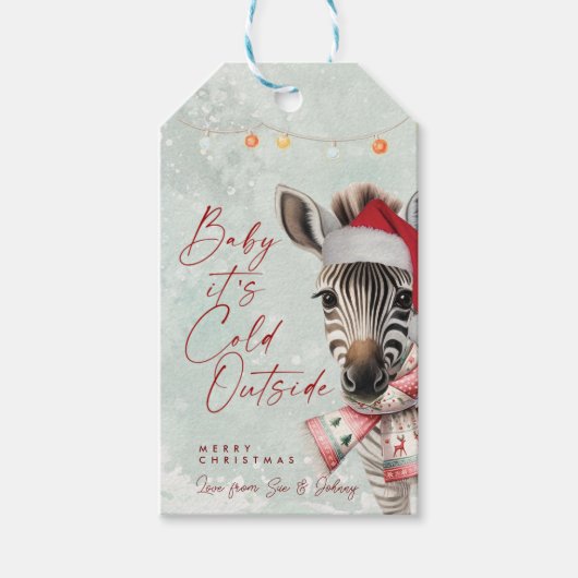 zebra in Santa Hat Kerstcadeau labels Cadeaulabel (Voorkant)