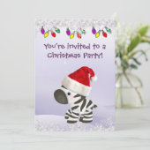 Zebra in Santa Hat, Sneeuwen en kerstlichten uitno Kaart (Staand voorkant)
