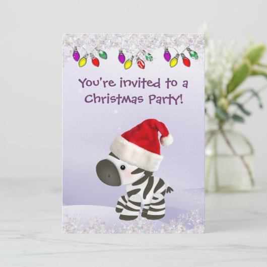 Zebra in Santa Hat, Sneeuwen en kerstlichten uitno Kaart (Staand voorkant)
