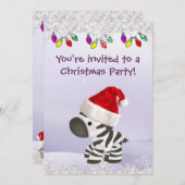 Zebra in Santa Hat, Sneeuwen en kerstlichten uitno Kaart (Voorkant / Achterkant)