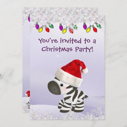 Zebra in Santa Hat, Sneeuwen en kerstlichten uitno Kaart (Voorkant / Achterkant)