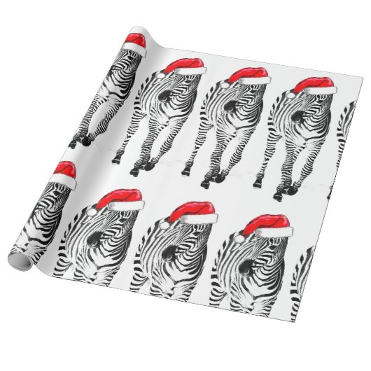 Zebra in Santa wrapping paper Cadeaupapier (Uitgerold)