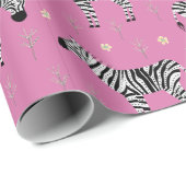 Zebra in Savanna Safari patroon op roze Cadeaupapier (Rol Hoek)
