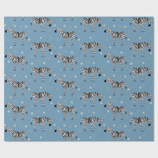 Zebra in Savanna Safari Pattern on Light Blue Cadeaupapier (Vlak)