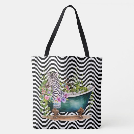 Zebra in Tub zwart wit golvende strepen psychedeli Tote Bag (Voorkant)