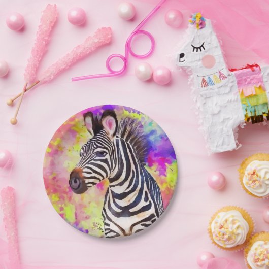 Zebra in Waterverf Papieren Bordje (Feest)