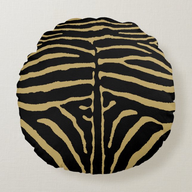 Zebra in zwart en goud rond kussen (Voorkant)
