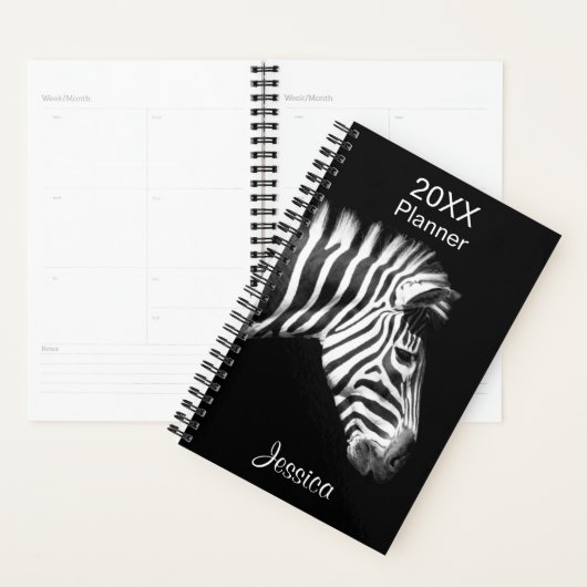 Zebra in zwart-wit gepersonaliseerde naam planner (Display)