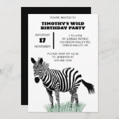 Zebra in zwart-wit op het grasfeest kaart (Voorkant / Achterkant)