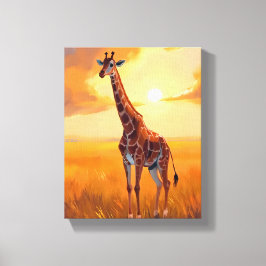 Zebra is replaced with Giraffe Safari Zonsondergan Canvas Afdruk