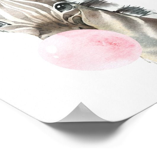 Zebra, Jungle, Roze Kauwgom, Meisjeskamer Poster (Hoek)