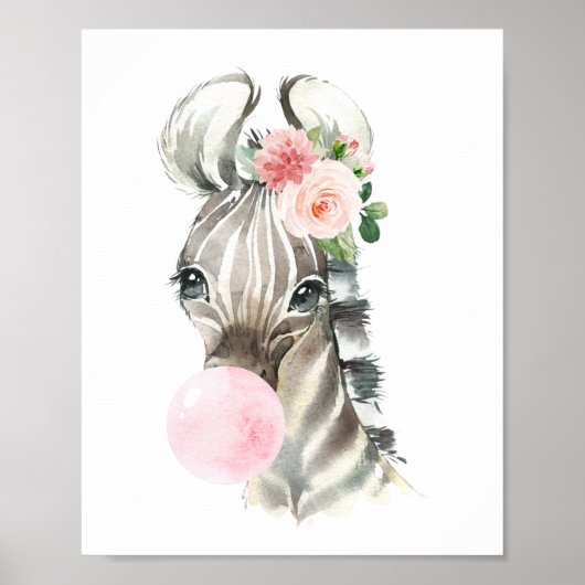 Zebra, Jungle, Roze Kauwgom, Meisjeskamer Poster (Voorkant)