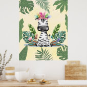 Zebra Jungle Safari Exotisch Palmbladeren Nursery  Poster (Keuken)