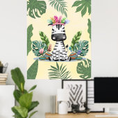 Zebra Jungle Safari Exotisch Palmbladeren Nursery  Poster (Thuiskantoor)