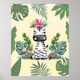 Zebra Jungle Safari Exotisch Palmbladeren Nursery  Poster