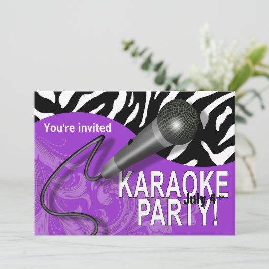 Zebra Karaoke Girls Night Out Party Kaart (Staand voorkant)