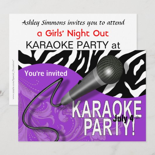 Zebra Karaoke Girls Night Out Party Kaart (Voorkant / Achterkant)
