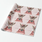 Zebra Kerst | Roze & Vrolijk Kerstfeest Cadeaupapier (Uitgerold)