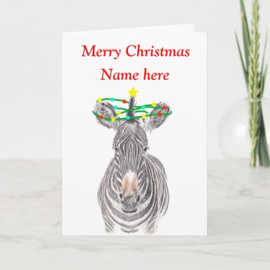 Zebra kerstkaart, aanpasbare vakantiekaart feestdagen kaart (Voorkant)