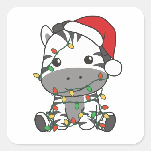 Zebra Kerstmis Winter Dieren Vakantie Zebra's Vierkante Sticker (Voorkant)