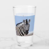 Zebra kijkt naar je met blauwe hemelfoto glas (Achterkant)