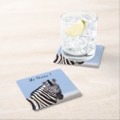 Zebra kijkt naar je met blauwe hemelfototekst kartonnen onderzetters (Insitu)