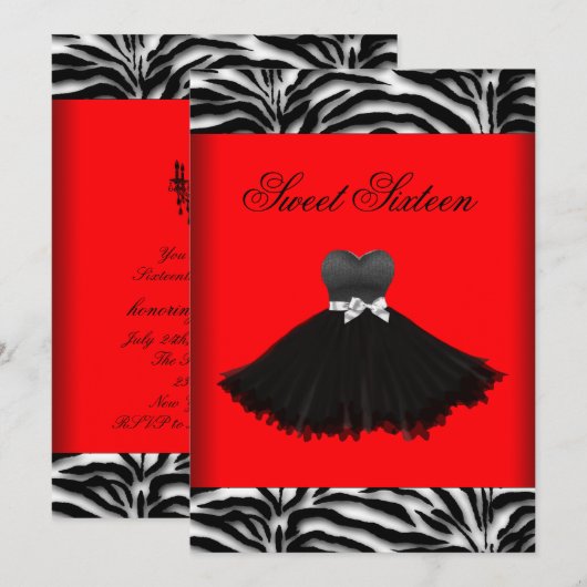 Zebra Kroonluchter Rode Zebra Sweet Sixteen Birthd Kaart (Voorkant / Achterkant)
